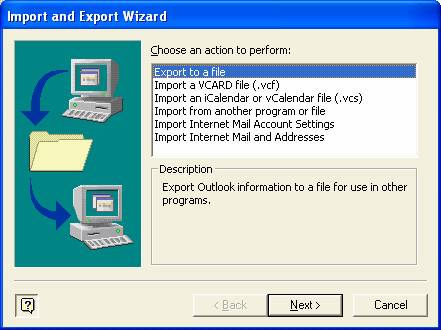 Import export wizard