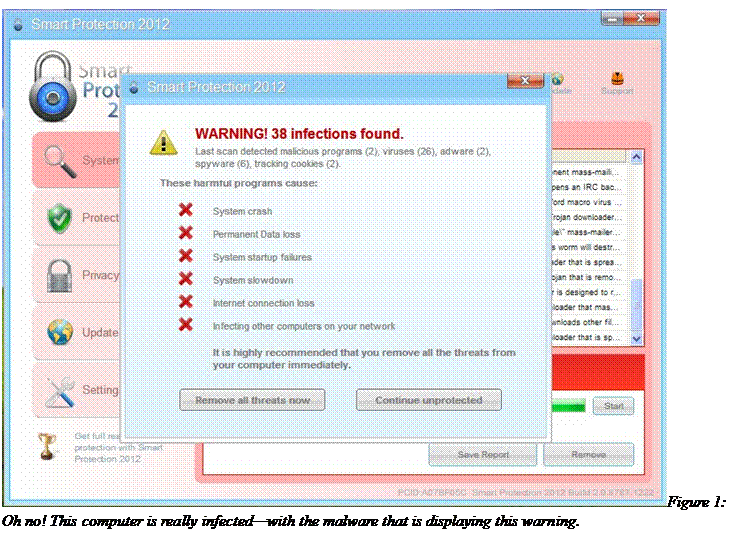 Text Box:  Figure 1: Oh no! This computer is really infected—with the malware that is displaying this warning.