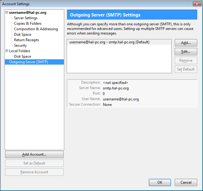 Outgoing Server Settings