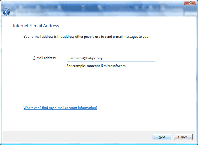 Email address dialog