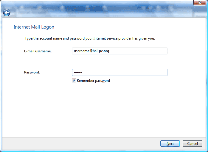 Internet Mail Logon dialog box