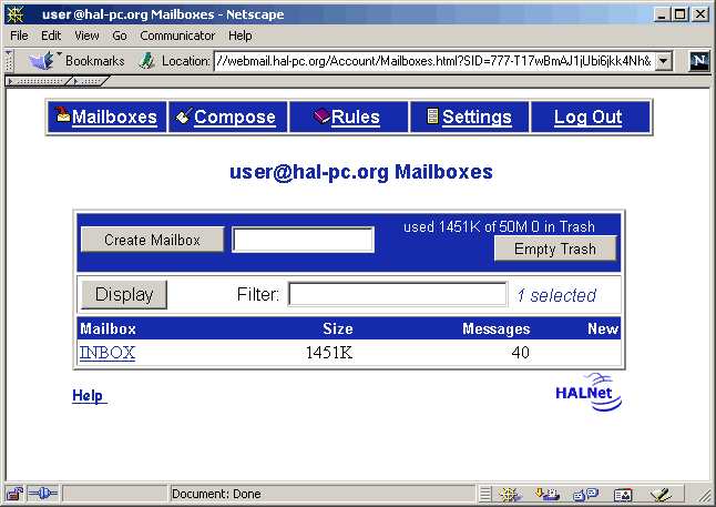 Mailboxes menu