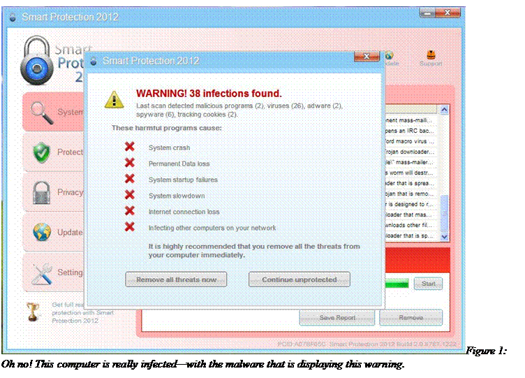 Text Box: Figure 1: Oh no! This computer is really infected—with the malware that is displaying this warning.