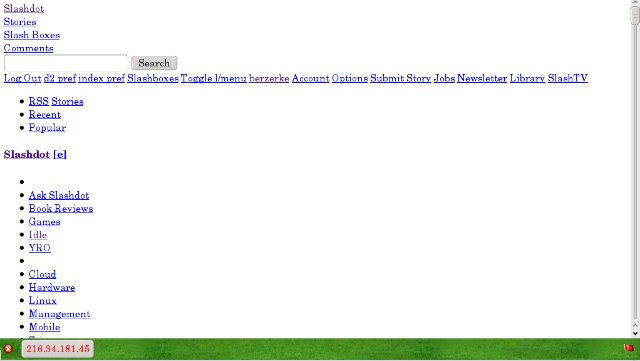 Figure 5: If you find pages (http://slashdot.org in this example) looking like this, it likely means RequestPolicy is blocking needed content. In this case, content from fsdn.com.